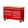 54 Inch. 10 Drawer Cabinet with Hardwood Top, Red