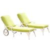 Biscayne White Chaise Lounge Chairs (2) Green Apple Cushions
