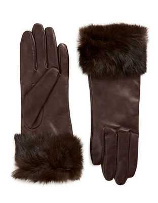 Lord & Taylor Wrist Length Fur Cuffed Gloves - Brown - 7.5