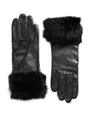 Lord & Taylor Wrist Length Fur Cuffed Gloves - Black - 8.5