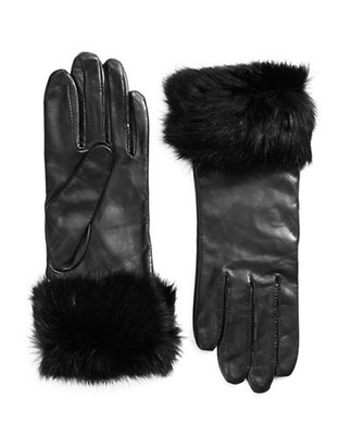 Lord & Taylor Wrist Length Fur Cuffed Gloves - Black - 6.5