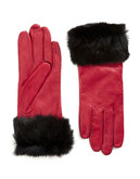 Lord & Taylor Wrist Length Fur Cuffed Gloves - Cherry Red - 8