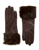 Lord & Taylor Wrist Length Fur Cuffed Gloves - Brown - 6