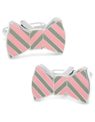 Cufflinks Inc. Grey and Pink Striped Bowtie Cufflinks - Pink