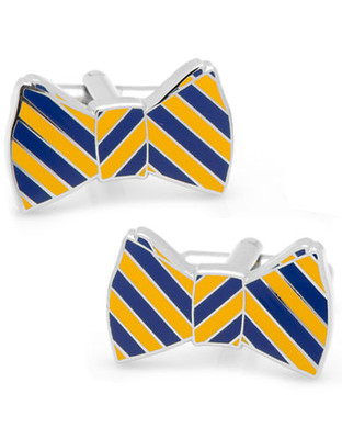 Cufflinks Inc. Yellow and Navy Striped Bowtie Cufflinks - Yellow