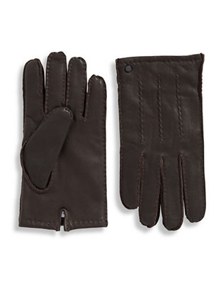 Calvin Klein 8.75 Inch Three Point Leather Gloves - Brown - Medium