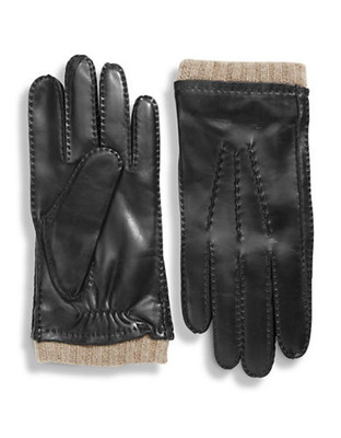 Black Brown 1826 Cashmere Lined Leather Gloves - Black - Large