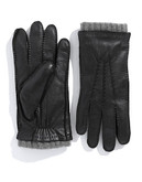 Black Brown 1826 Pebbled Leather Cashmere Lined Gloves - Grey - Large