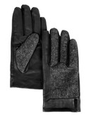 Calvin Klein Spliced Leather and Herringbone Glove - Black - Large