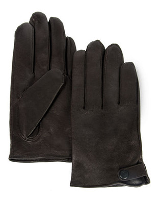 Calvin Klein Tabbed Leather Glove - Brown - Medium