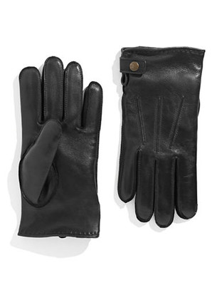 Black Brown 1826 Side Snap Leather Gloves - Black - Large