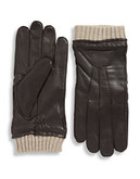 Black Brown 1826 11 Inch Knit Cuff Leather Gloves - Brown - Medium