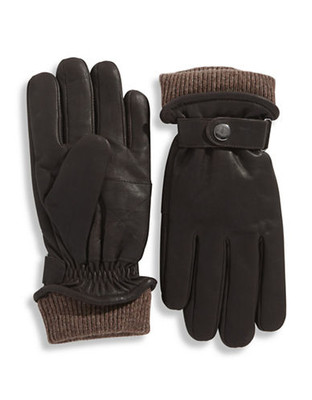 London Fog 10 Inch Wool and Leather Strap Gloves - Dark Brown - Large