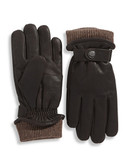 London Fog 10 Inch Wool and Leather Strap Gloves - Dark Brown - Medium