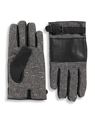 London Fog Wool and Leather Strap Gloves - Black - X-Large