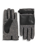 London Fog Wool and Leather Strap Gloves - Black - Medium