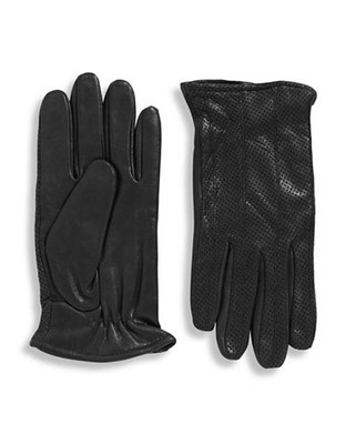 Black Brown 1826 9.5 Inch Perforated Leather Gloves - Black - Medium