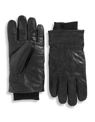 London Fog 10.5 Inch Leather Gloves with Ribbed Cuff - Oxford - Small