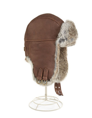 Crown Cap Nathaniel Cole All Over Oiled Nubuck Leather With Rabbit Trim Aviator - Brown - Large