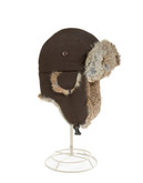 Crown Cap Nathaniel Cole All Over Taslan Nylon With Rabbit Trim Aviator - Brown - Large