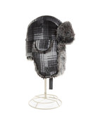 Crown Cap Patterned Wool Blend Aviator Hat with Faux Fur Trim - Grey - X-Large