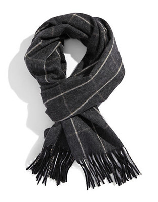 Black Brown 1826 Cashmere Check Scarf - Charcoal