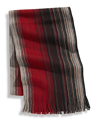 London Fog Striped Wool Scarf - Red