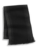 London Fog Border Stripe Wool Scarf - Black