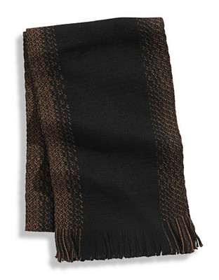 London Fog Border Stripe Wool Scarf - Brown