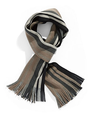 Black Brown 1826 Bold Striped Scarf - Taupe