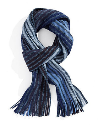 Black Brown 1826 Ombre Striped Knit Scarf with Fringe - Blue