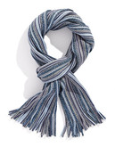 Black Brown 1826 Mini Striped Knit Scarf with Fringe - Blue
