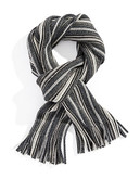 Black Brown 1826 Mini Striped Knit Scarf with Fringe - Grey