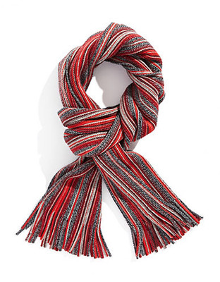 Black Brown 1826 Mini Striped Knit Scarf with Fringe - Red