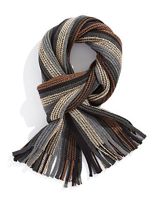 Black Brown 1826 Tonal Striped Knit Scarf with Fringe - Brown