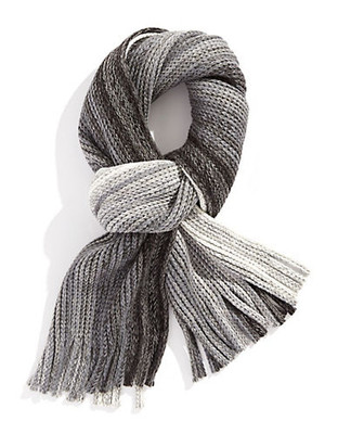 Black Brown 1826 Chunky Knit Ombre Scarf with Fringe - Grey