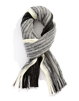 Black Brown 1826 Contrast Ombre Knit Scarf with Fringe - Grey