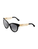 Dolce & Gabbana Cat Eye Sunglasses with Filigree Temples - Black (Polarized)