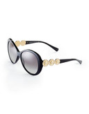 Versace Plastic Round Butterfly Sunglasses with Medallion Accents - Brown