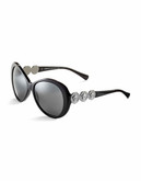 Versace Plastic Round Butterfly Sunglasses with Medallion Accents - Black