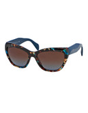 Prada Poeme Cat Eye Sunglasses - Havana Spotted Blue