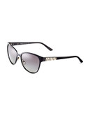 Versace Metal Front Sunglasses with Crystal Meander Accent - Black