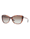 Versace Plastic Cat Eye Sunglasses with Crystal Meander Accent - Havana
