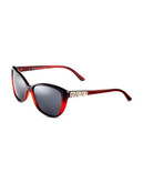 Versace Plastic Cat Eye Sunglasses with Crystal Meander Accent - Dark Red