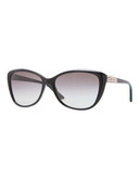 Versace Plastic Cat Eye Sunglasses with Crystal Meander Accent - Black