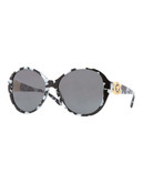 Versace Plastic Round Sunglasses with Logo Hinge - Spotted White Black