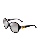 Versace Plastic Round Sunglasses with Logo Hinge - Black