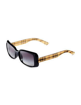 Burberry Rectangular Signature Plaid Sunglasses - Black