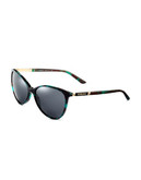 Versace Plastic Cat Eye Sunglasses with Thin Arms - Green Havana