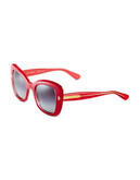 Dolce & Gabbana Plastic Square Sunglasses with Thick Frames - CRYSTAL ON PEARL RED